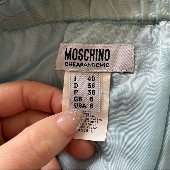 Moschino Cheap and Chic Blue Virgin Wool Tweed Pull On Pencil Skirt Size US 6 - Picture 6 of 10